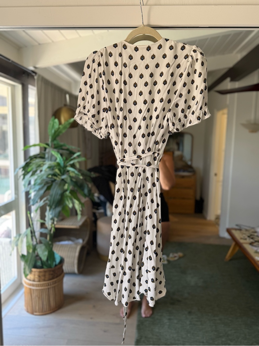 Diane Von Furstenberg Cream Wrap Dress with Black Diamond Print - Picture 3 of 5